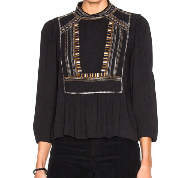 Isabel Marant Tops - Isabel Marant Etoile Cerza Embroidered Crepe Size XS